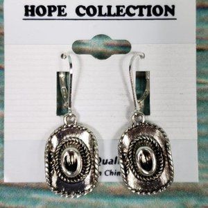 Silver Western Cowgirl Hat Rodeo Dainty Drop Dangle Earrings NWT